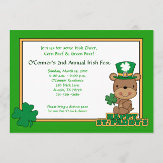 Invitación Oso del día 5x7 de San Patricio del fiesta del día
