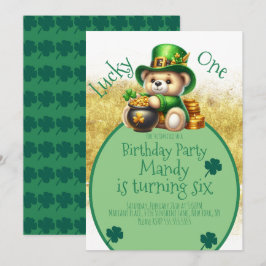 Invitación Oso del Día de San Patricio Cumpleaños Afortunado