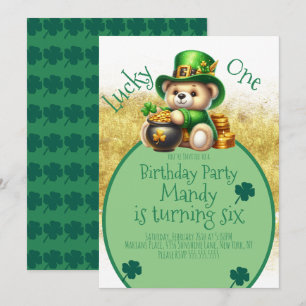 Invitación Oso del Día de San Patricio Cumpleaños Afortunado
