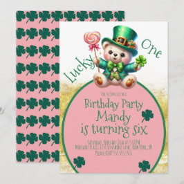 Invitación Oso del Día de San Patricio Cumpleaños de niña afo