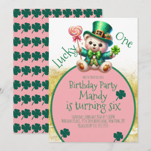 Invitación Oso del Día de San Patricio Cumpleaños de niña afo