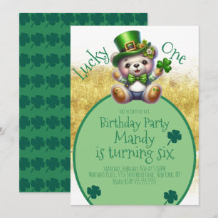 Invitación Oso del día de San Patricio Dorado Afortunado Cump