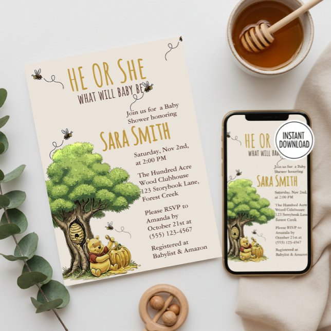 Invitación Oso del Libro Clásico "¿Qué hará el bebé Bee?" Beb (Subido por el creador)