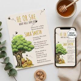 Invitación Oso del Libro Clásico "Qué Será Bebé Abeja" Bebé