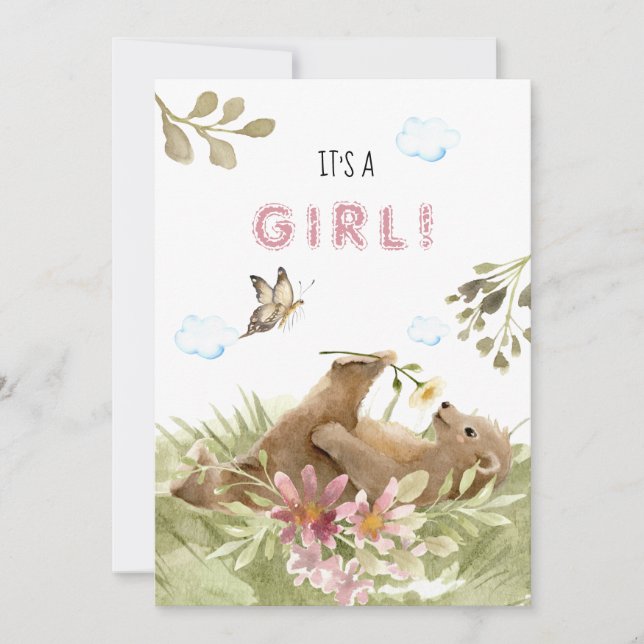 Invitación *~* Oso disfrutando de la ducha de la niña de flor (Anverso)