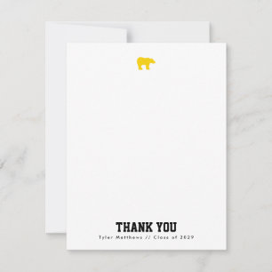 Invitación Oso Dorado Varsity Gracias con respaldo amarillo