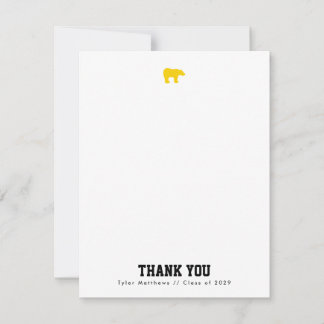 Invitación Oso Dorado Varsity Gracias con respaldo amarillo