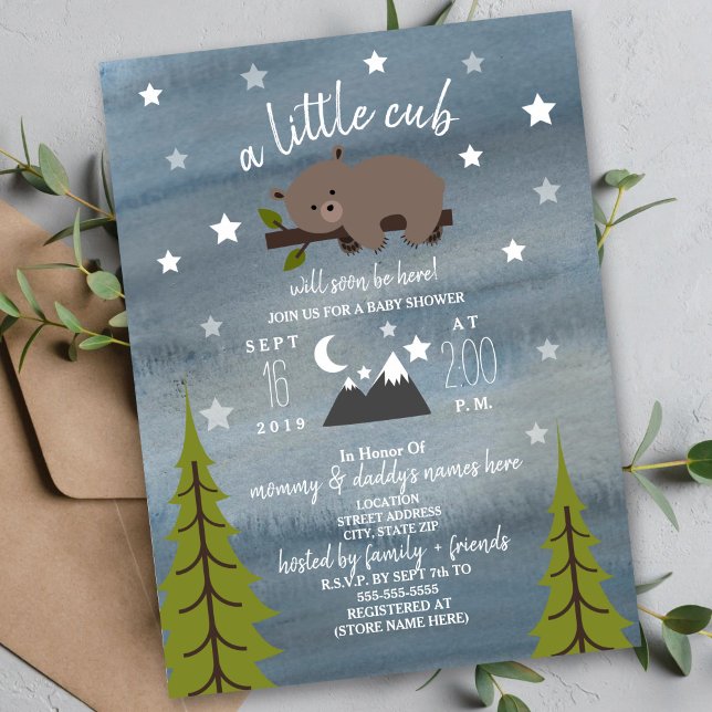 Invitación Oso Dormido Cachorro Neutral Baby Shower 6.5" x 8. (Subido por el creador)