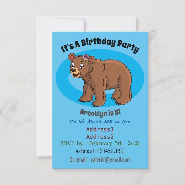 Invitación Oso dulce con ilustracion personalizado de flores (Anverso)