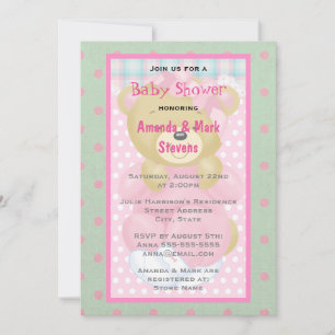 Invitación Oso dulce vestido en Baby Shower rosa
