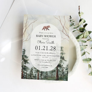 Invitación Oso elegante de bosque de pino acuarela Baby Showe