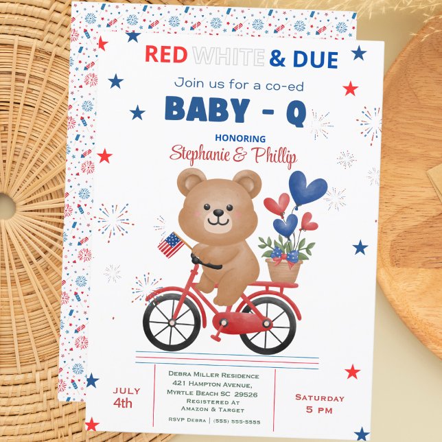 Invitación Oso en la Baby Shower del 4 de julio en bicicleta (Subido por el creador)