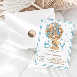 Invitación Oso es un Baby Shower azul de niño