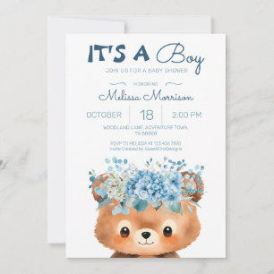 Invitación Oso es un niño Azul Baby Shower