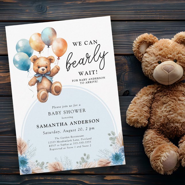 Invitación Oso Esperando con Ansias Teddy Bear Boho Baby Show (Subido por el creador)