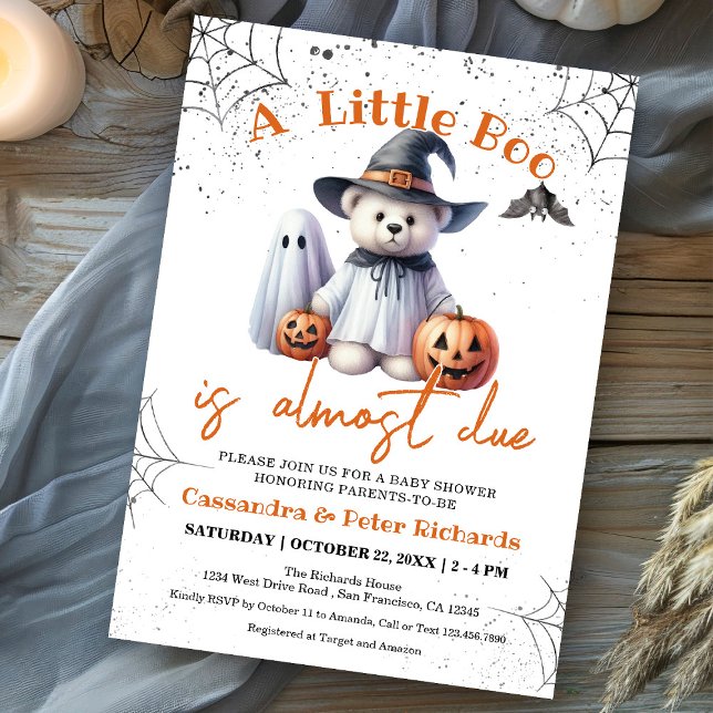 Invitación Oso, fantasma y calabazas Pequeño Boo Baby Shower (Subido por el creador)