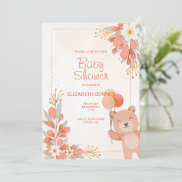 Invitación Oso floral naranja acuarela lindo
