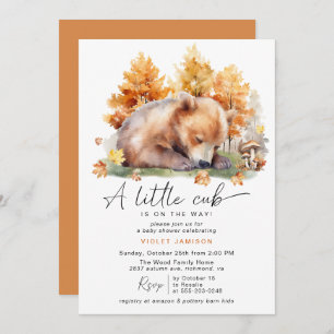 Invitación Oso forestal de otoño   Baby Shower de otoño rústi