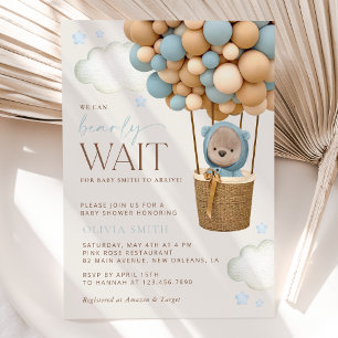 Invitación Oso, globos azules, globo de aire caliente, Baby S