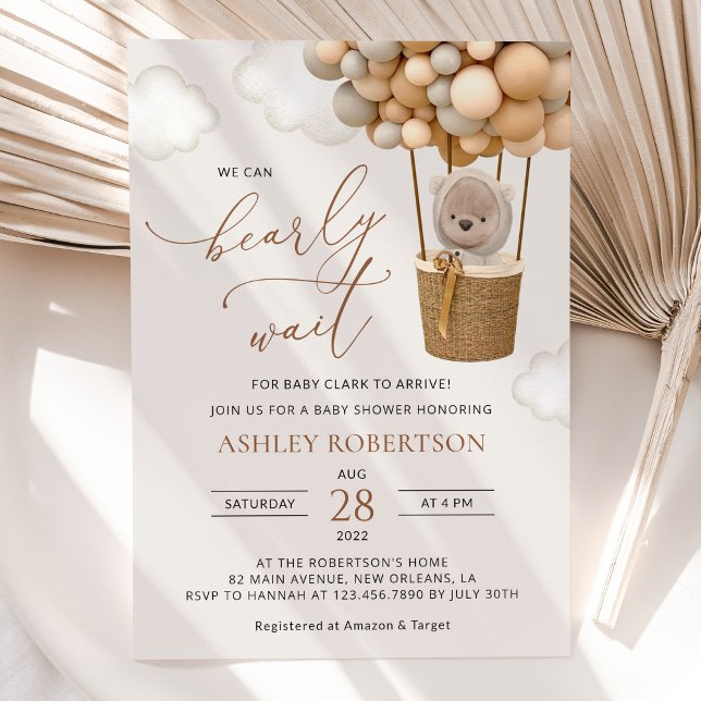 Invitación Oso, globos beige, globo de aire caliente, Baby Sh (Subido por el creador)