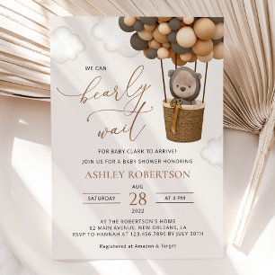 Invitación Oso, globos pardos, globo de aire caliente, Baby S