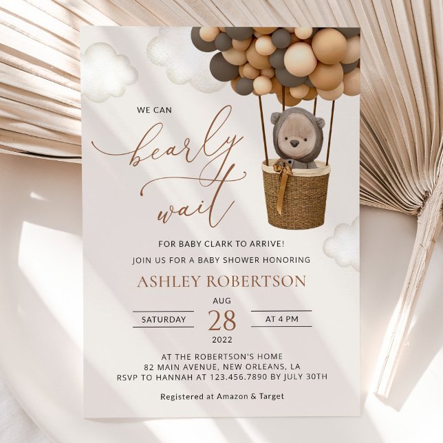 Invitación Oso, globos pardos, globo de aire caliente, Baby S (Subido por el creador)