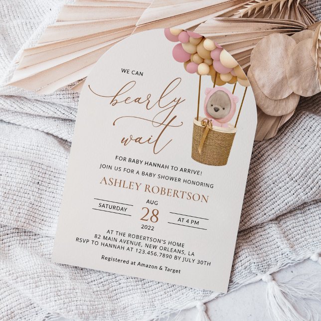 Invitación Oso, globos rosados, globo de aire caliente, Baby  (Subido por el creador)