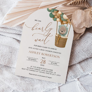 Invitación Oso, globos verdes, globo de aire caliente, Baby S