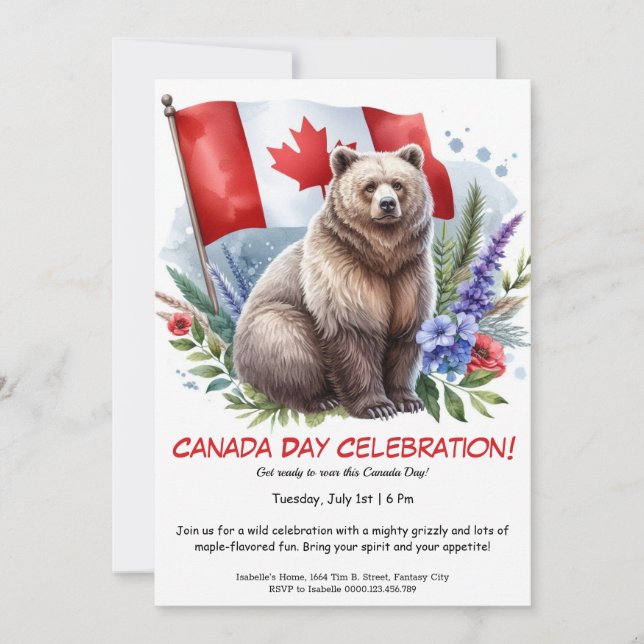 Invitación Oso Grizzly Poderoso & Canadiense   | Día de Canad (Anverso)
