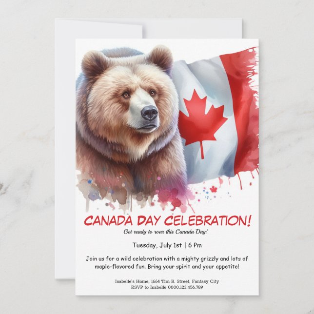 Invitación Oso Grizzly Poderoso & Canadiense   | Día de Canad (Anverso)