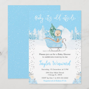 Invitación Oso Invernal Azul Trineo Baby Shower