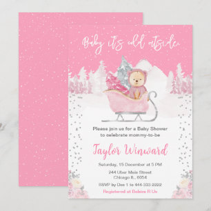 Invitación Oso Invernal Rojito Trineo Baby Shower