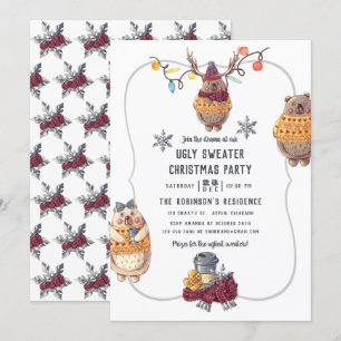Invitación Oso Kawaii Lindo Jersey Feo Fiesta de Navidad