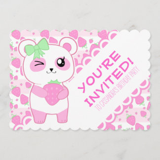 Invitación Oso Kawaii Panda de fresa curada