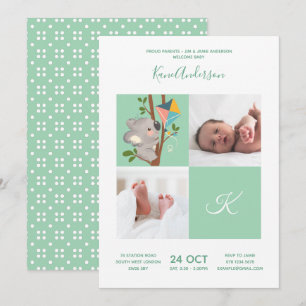 Invitación Oso Koala • Alfabeto Monograma Cute Shower de Bebé