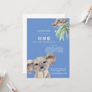 Invitación Oso Koala Lindo Pasa el Rato conmigo Azul