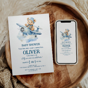 Invitación Oso Lindo Avión Azul El Tiempo Vuela Un Cumpleaños