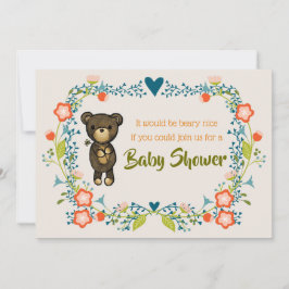 Invitación Oso lindo con Baby Shower de flor