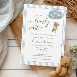 Invitación Oso lindo con globos ducha de bebé Blue Boy