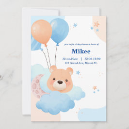 Invitación Oso lindo en Baby Shower de nubes