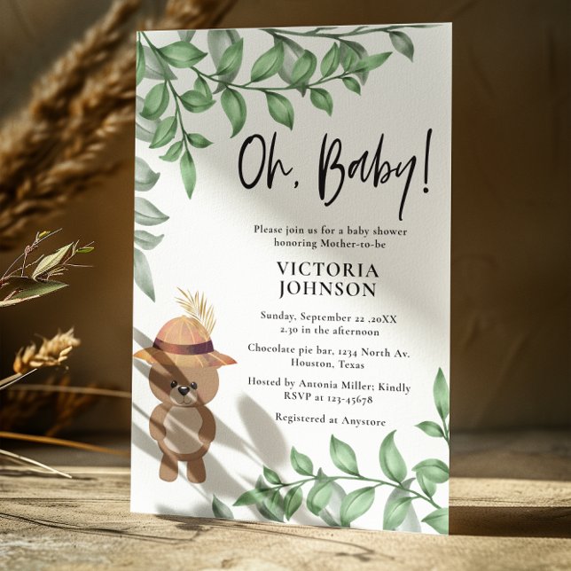 Invitación Oso lindo en el Baby Shower maderero (Subido por el creador)
