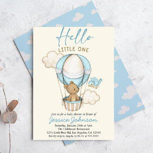 Invitación Oso lindo Hola pequeño - Azul Baby Shower Invi