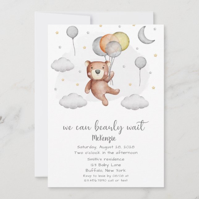 Invitación Oso lindo que podemos pretender a un niño esperado (Anverso)