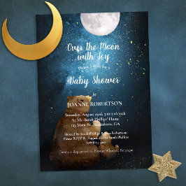 Invitación Oso lindo sobre el Baby Shower de la Luna