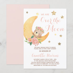 Invitación Oso lindo sobre el Chica de Baby Shower de la Luna