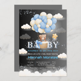Invitación Oso Marrón Con Globos Baby Shower De Doble Color