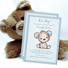 Invitación Oso Marrón Corto Para Boy Baby Shower