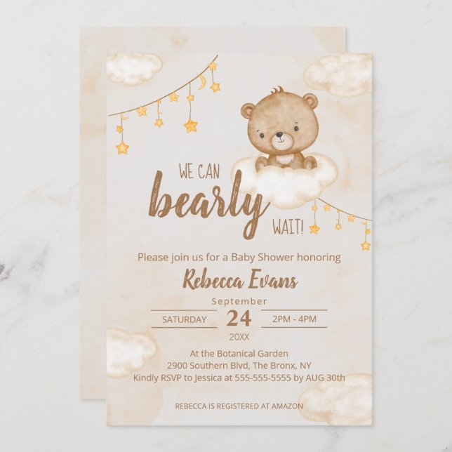 Invitación Oso Marrón Cuerdo Que Podemos Esperar Baby Shower (Anverso / Reverso)