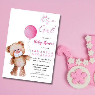 Invitación Oso minimalista Baby Shower-Es un Chica