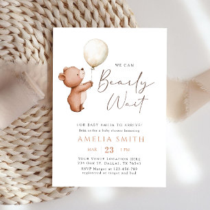 Invitación Oso Neutral en Género Baby Shower Barely Wait Tedd